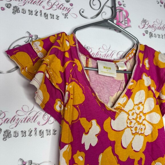 Maeve by Anthropologie tshirt floral psychedelic orange pink white ruffle frills - Picture 7 of 9